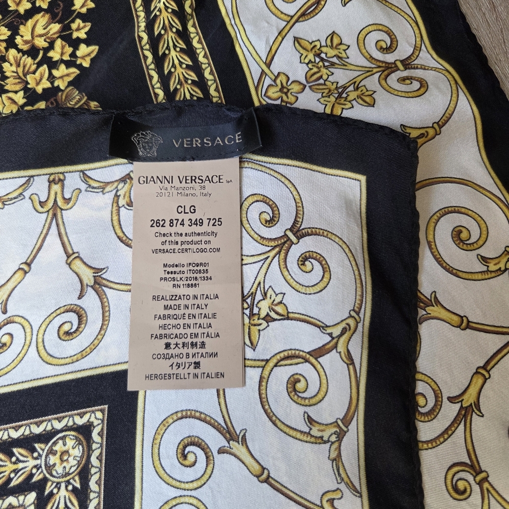 Versace Black and Gold Patterned Scarf - Picture 4 of 4